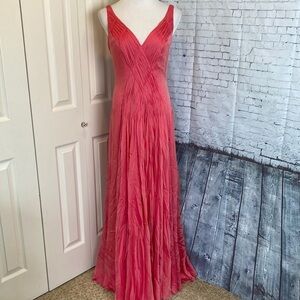 Carmen Marc Valvo Silk Accordion Cross Pleated Formal Prom Gown Sz 4 Coral Prom